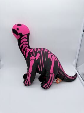 Adventure Planet 16” Long Pink Black BRONTOSAURUS DINOSAUR SKELETON Plush